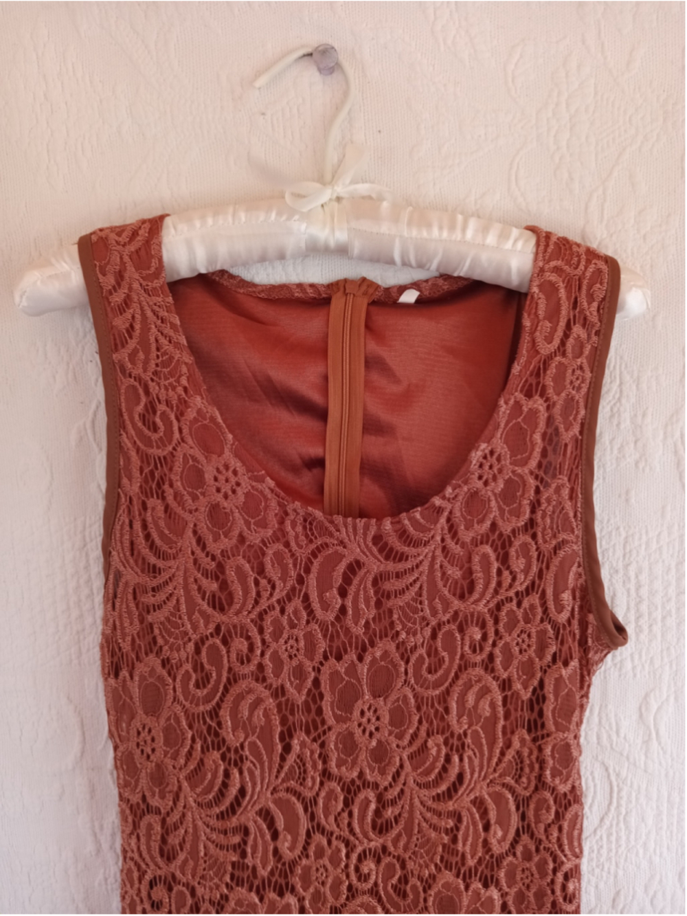 Tuscan red Lace Mini Dress Rust orange bodycon sexy fall copper autumn - Picture 2 of 9